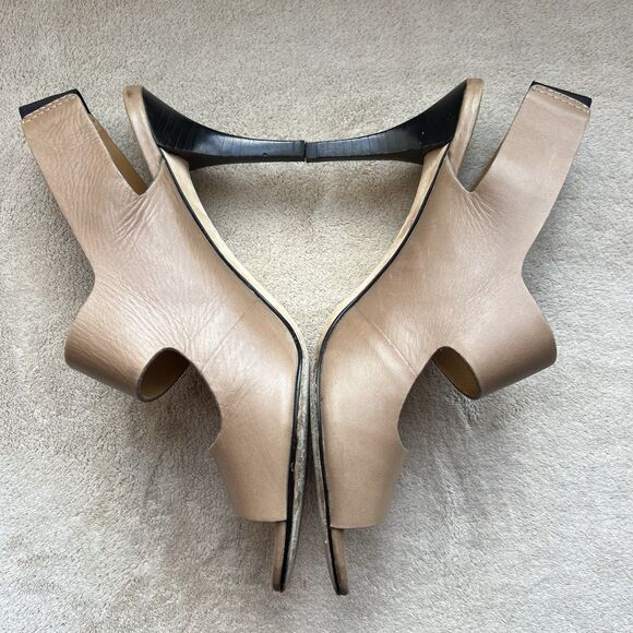 Michael Kors Tan Leather Sling Back Heeled Sandals Women’s 8.5 M Designer - Picture 5 of 16